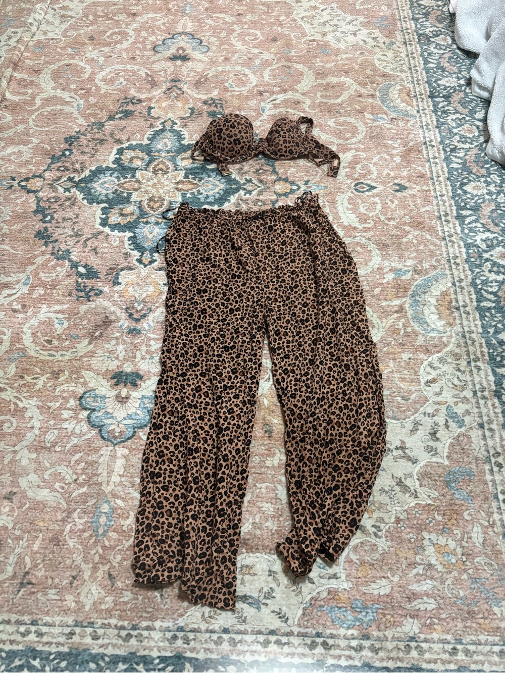 Shade & Shore Leopard Print Wide-Leg Pants - Brown/Black